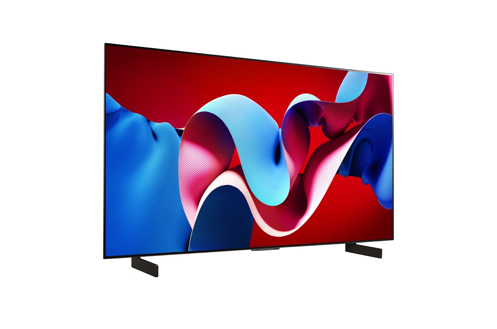 Slightly-angled right-facing side view of LG OLED evo TV, OLED C4