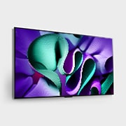 Slightly-angled right-facing side view of LG OLED evo TV, OLED M4 on the wall