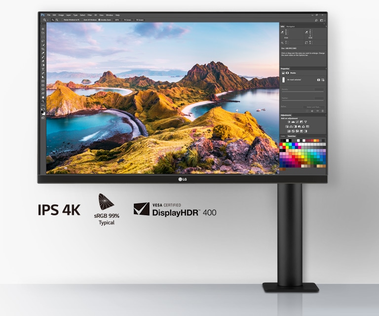 27”-os UHD IPS kijelző: Kivételes képminőség, sRGB, VESA által tanúsított DisplayHDR400