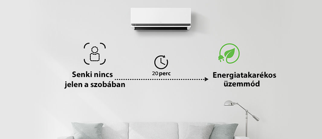 Az energiatakarékos üzemmód akkor aktiválódik, ha 20 percig nincs jelen senki a szobában.