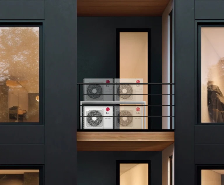 A lakás erkélyére 2X2 elrendezésű LG Smart Inverter kültéri egység került beépítésre.