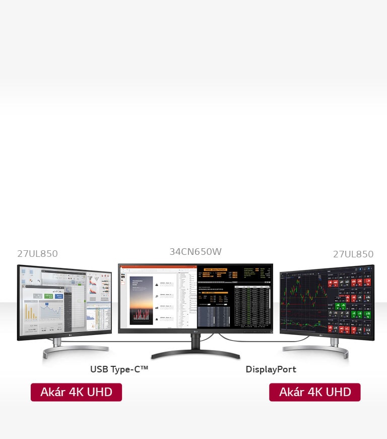 Hárommonitoros kialakítás két 27UL850 típusú monitorral.