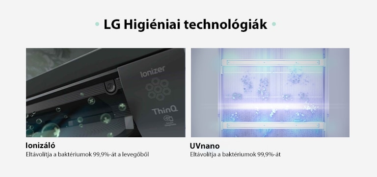 LG Hygiene Technologies  Ionizer Removes more than 99.9% of bacteria from the air UVnano Removes up to 99.99% of bacteria