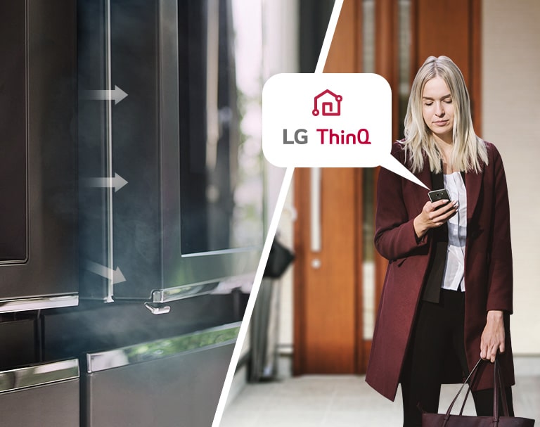 LG ThinQ™ applikáció lehetővé teszi, hogy a főbb funkciókat akár az otthonától távolról is módosíthassa Wi-Fi-n keresztül. Így még arra is figyelmezteti, ha nyitva maradt az ajtó.