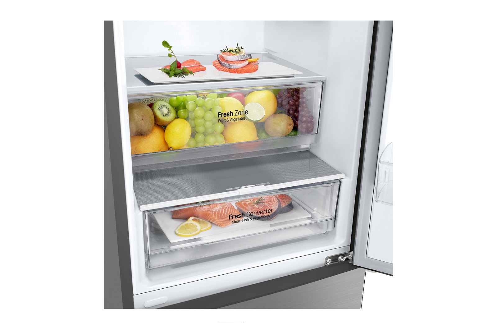 LG Alulfagyasztós hűtőszekrény, DoorCooling<sup>+</sup>™ technológia, 384L kapacitás, GBP62PZNCC1