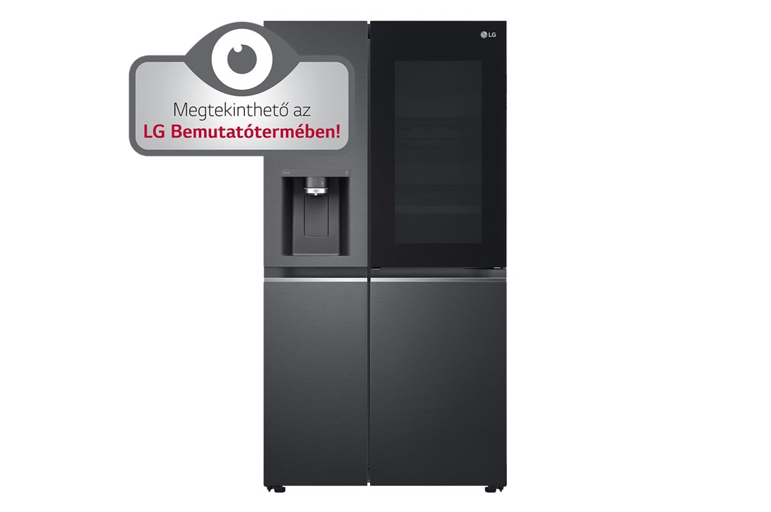 LG InstaView Door-in-Door™ Side-by-Side hűtőszekrény DoorCooling+™, Craft Ice™ és ThinQ™ technológia, 635L kapacitás, GSXV90MCDE