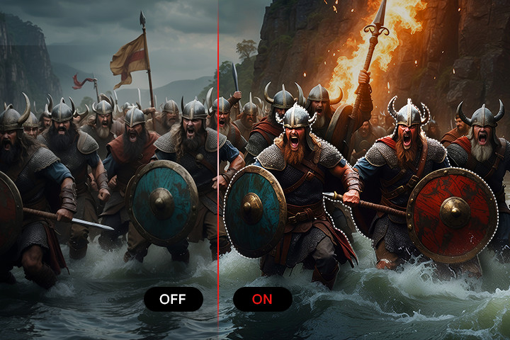 Összehasonlító képek az AI Picture funkció be- és kikapcsolásával.