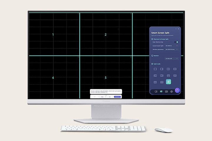 Az LG Switch alkalmazás segít optimalizálni a monitort a hatékony munkakörnyezethez, például hat területre osztani a kijelzőt, kezelni az ütemterveket, vagy a videohívó platformot könnyedén elindítani a hozzárendelt gyorsbillentyűk segítségével.