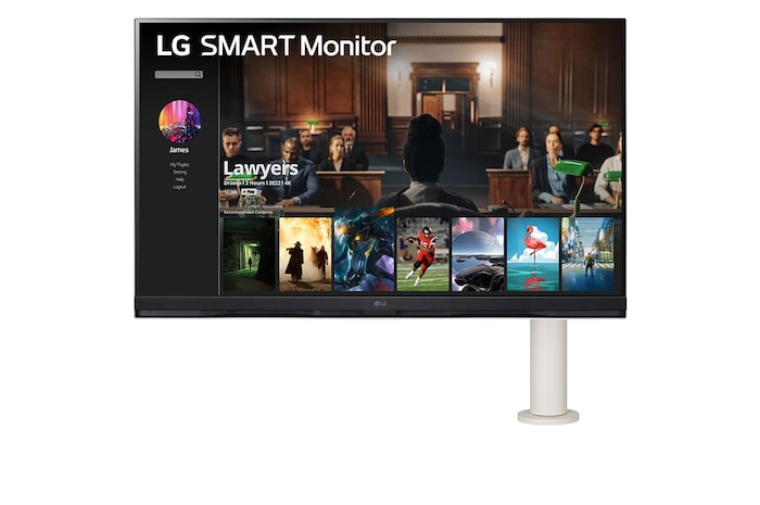 LG 32”-os 16:9 képarányú 4K UHD Smart Monitor Ergo állvánnyal és webOS platformmal, 32SQ780S-W