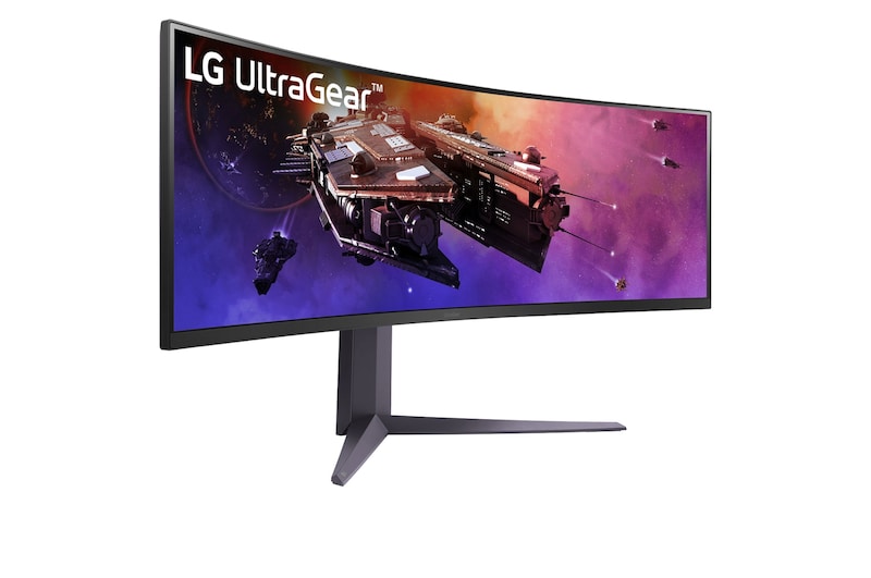 LG 45”-os UltraGear™ 32:9 képarányú, dupla QHD, ívelt gamer monitor 200 Hz-es képfrissítési sebességgel, 45GR75DC-B