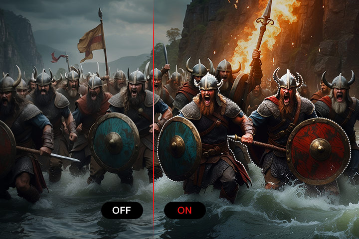 Összehasonlító képek az AI Picture funkció be- és kikapcsolásával.