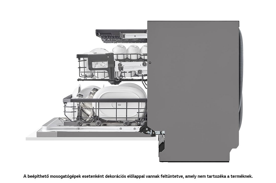 LG QuadWash™ beépíthető gőzös mosogatógép TrueSteam™ technológiával, Automatikus ajtónyitás, 14 teríték, ThinQ™ WiFi funkció, DB365TXS