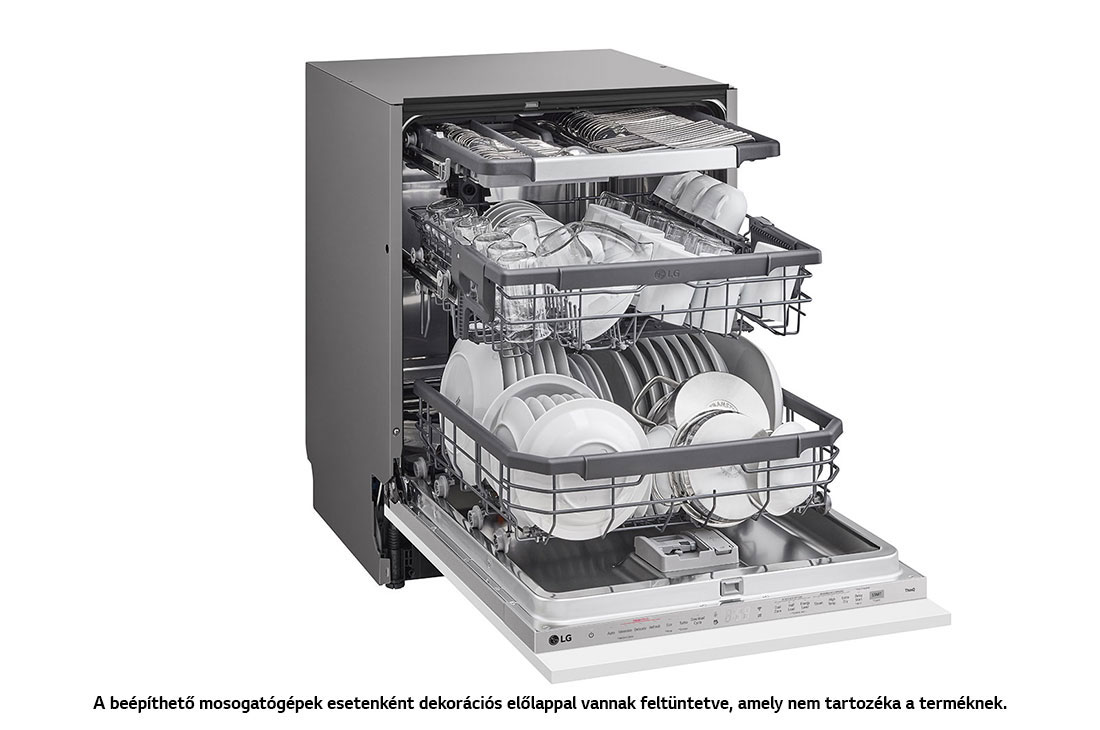 LG QuadWash™ beépíthető gőzös mosogatógép TrueSteam™ technológiával, Automatikus ajtónyitás, 14 teríték, ThinQ™ WiFi funkció, DB365TXS