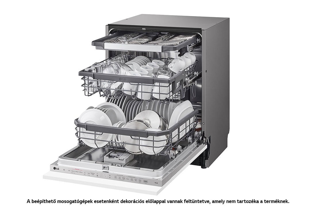 LG QuadWash™ beépíthető gőzös mosogatógép TrueSteam™ technológiával, Automatikus ajtónyitás, 14 teríték, ThinQ™ WiFi funkció, DB365TXS