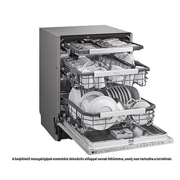 LG QuadWash™ beépíthető gőzös mosogatógép TrueSteam™ technológiával, Automatikus ajtónyitás, 14 teríték, ThinQ™ WiFi funkció, DB476TXS