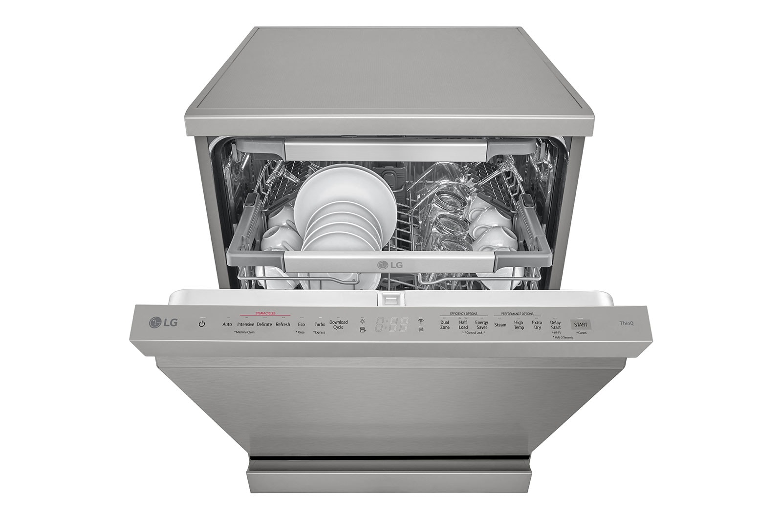 LG QuadWash™ gőzös mosogatógép TrueSteam™ technológiával, Automatikus ajtónyitás, 14 teríték, ThinQ™ WiFi funkció, DF455HPS