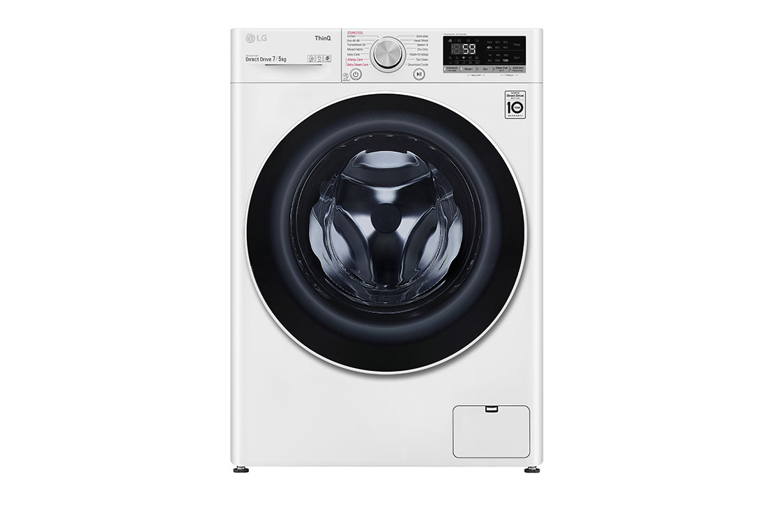 LG 7/5 kg, max. 1200 ford./perc, Gőz mosó-szárítógép, TurboWash™, AI DD™ és WiFi funkció, Keskeny kialakítás, F2DV5S7S0E