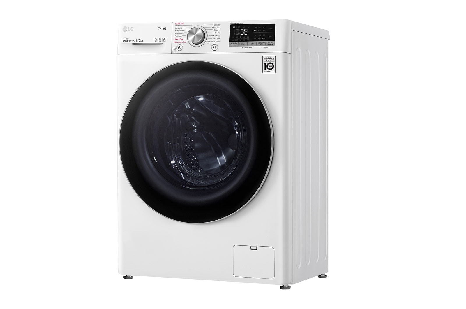 LG 7/5 kg, max. 1200 ford./perc, Gőz mosó-szárítógép, TurboWash™, AI DD™ és WiFi funkció, Keskeny kialakítás, F2DV5S7S1E