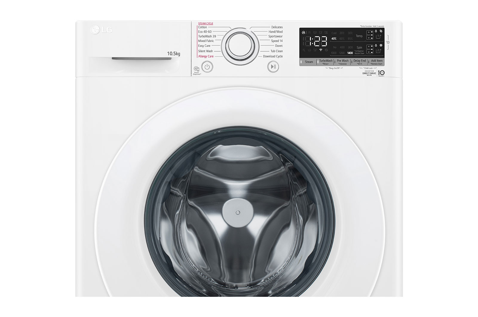 LG 10,5 kg, max. 1400 ford./perc, Gőzmosógép, TurboWash™360, AI DD™ és WiFi funkció, F4WV310S3EA