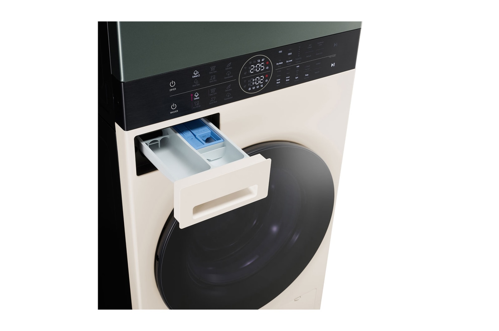 LG  WashTower™, 12/10 kg, max. 1400 ford./perc,  Steam™, TurboWash™360˚, Automatikus kondenzátortisztítás és ThinQ™ WiFi funkció, WT1210EGF