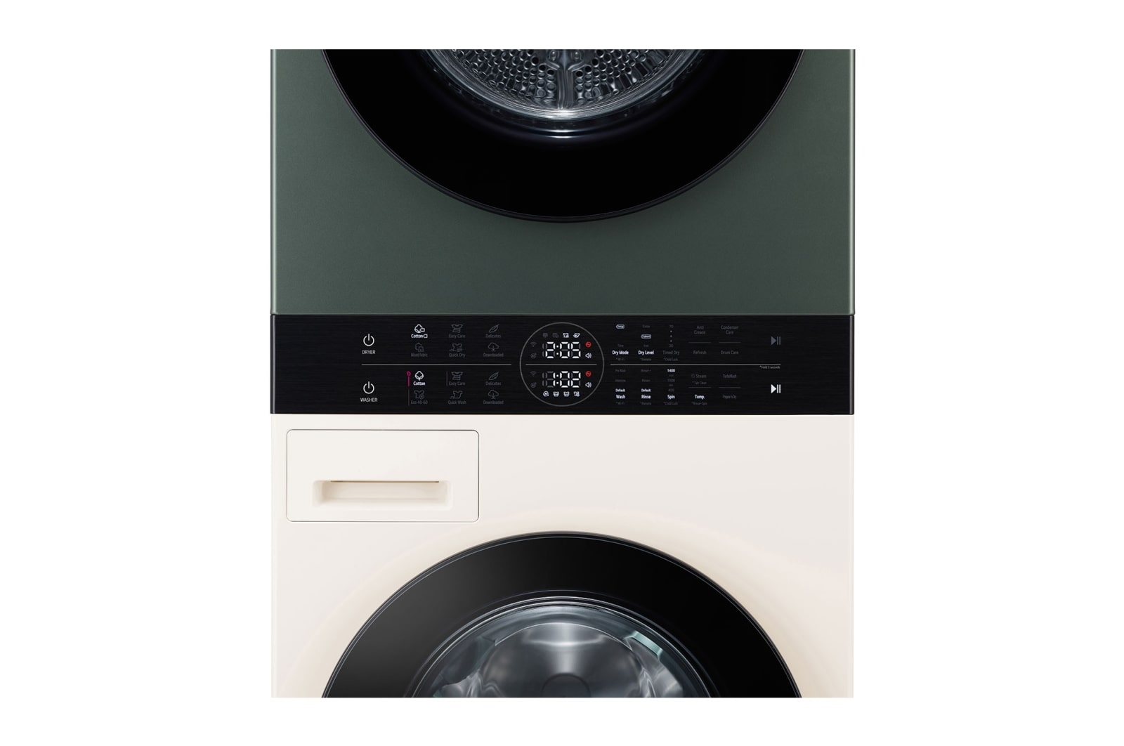 LG  WashTower™, 12/10 kg, max. 1400 ford./perc,  Steam™, TurboWash™360˚, Automatikus kondenzátortisztítás és ThinQ™ WiFi funkció, WT1210EGF