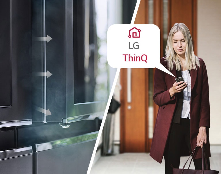 LG ThinQ™ applikáció lehetővé teszi, hogy a főbb funkciókat akár az otthonától távolról is módosíthassa Wi-Fi-n keresztül. Így még arra is figyelmezteti, ha nyitva maradt az ajtó.