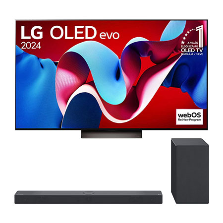 Front view of 55 colos LG OLED evo C4 4K Smart TV 2024 &#43; SC9S 3.1.3 Dolby Atmos soundbar BOLED55C41.SC9