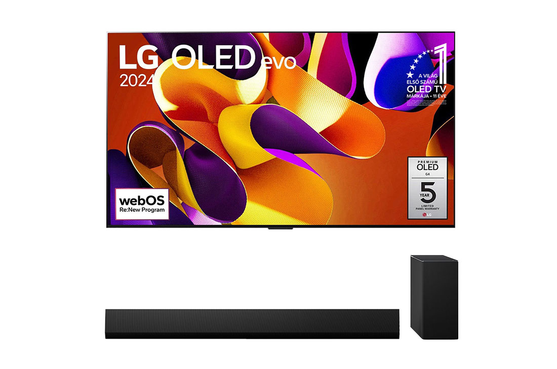 LG 55 colos LG OLED evo G4 4K Smart TV 2024 + SG10TY Dolby Atmos 3.1 csatornás hangprojektor, BOLED55G4LW