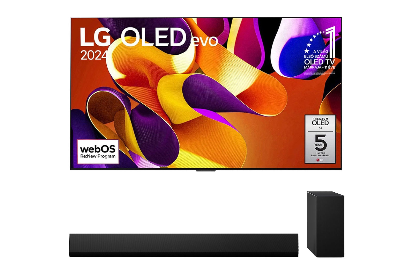 LG 55 colos LG OLED evo G4 4K Smart TV 2024 + SG10TY Dolby Atmos 3.1 csatornás hangprojektor, BOLED55G4LW