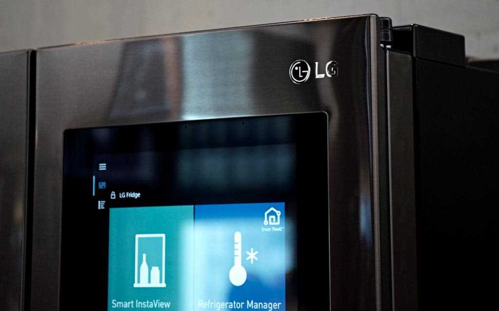 A close up photography of lg instaview door-in-door at iot zone at berlin ifa 2017.