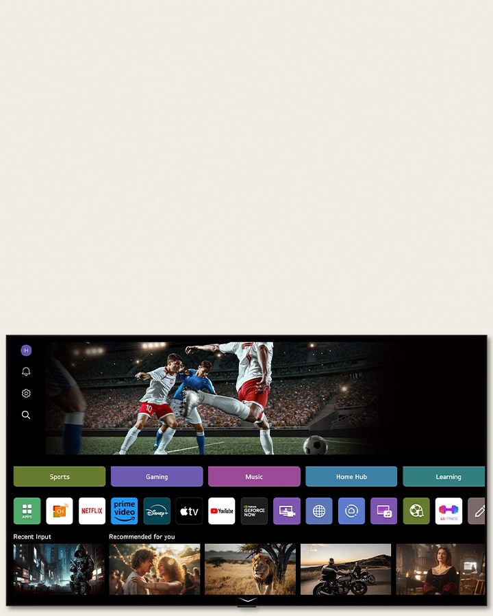 Layar beranda LG Channels menunjukkan variasi konten yang tersedia di LG TV.