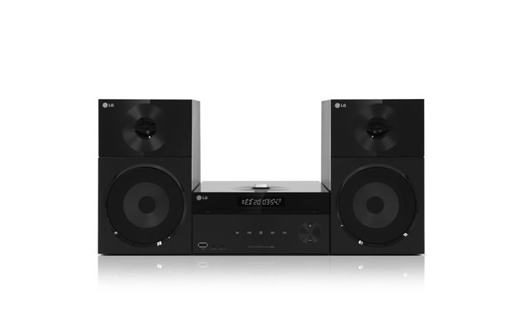 Front view of LG DVD Micro System 60 watt dengan iPhone/iPod Direct Docking dan USB Direct Recording &amp; Playback DM2520