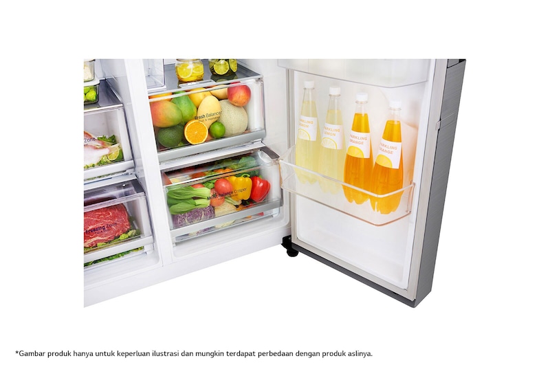 LG Kulkas Side by Side 668L gross / 601L nett Inverter Linear Compressor dan Rak Wine, ThinQ™ dengan WiFi - Platinum, GC-L247CLCV