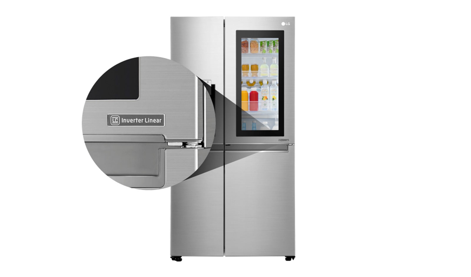 LG Kulkas Side by Side 668L gross / 624L nett InstaView Door-in-Door™ dengan Inverter Linear Compressor dan Wadah Pembuat Es Ramping, ThinQ™ dengan WiFi - Noble Steel, GC-X247CKAV