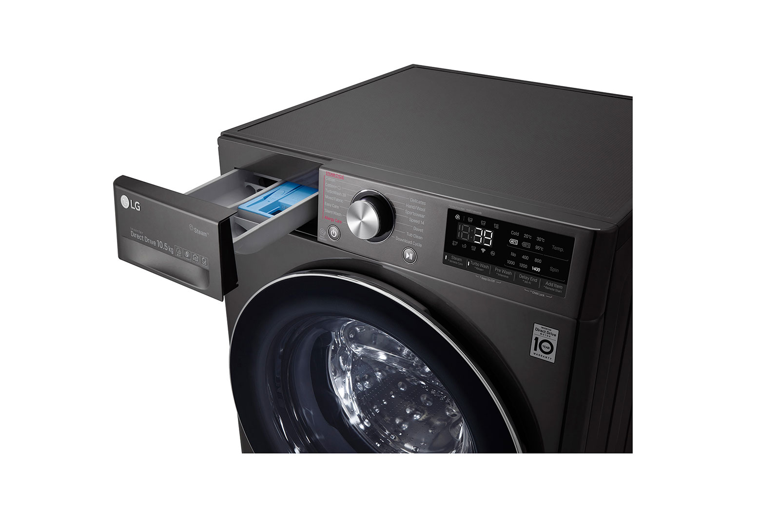 LG Mesin Cuci LG 10.5kg, Front Loading AI DD™ dengan Steam+™ dan TurboWash 360™, ThinQ™ dengan WiFi - Hitam Metalik, FV1450S1B