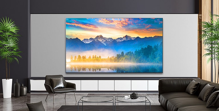 TV showing an eye level view of nature in a luxurious house setting