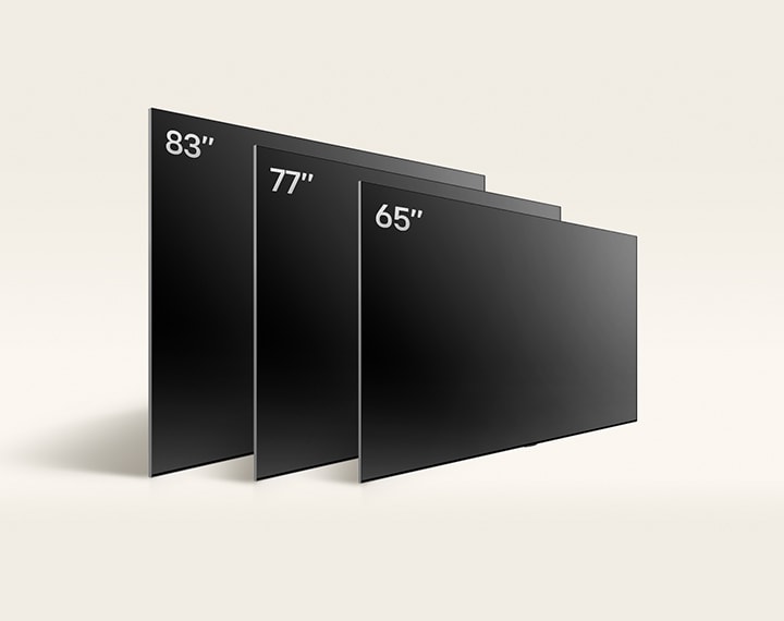 Membandingkan LG OLED TV, ukuran OLED C4 yang bervariasi, menampilkan OLED C4 65 inci, OLED C4 77 inci, and OLED C4 83 inci.