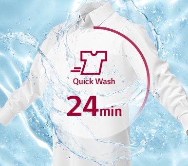 Kemeja sedang dicuci, ikon quickwash 24 menit