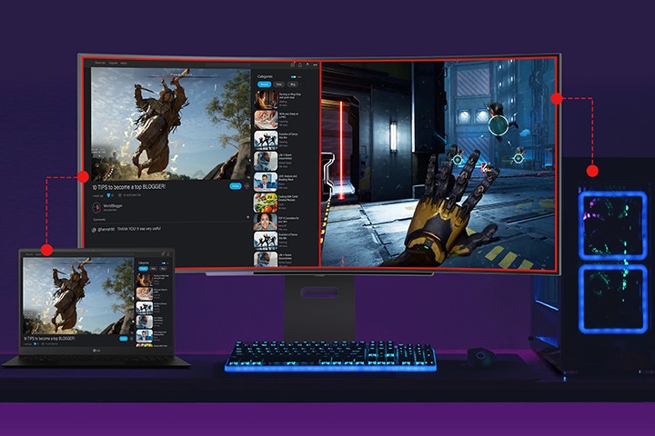 Layar terbagi masing-masing dari laptop dan PC.