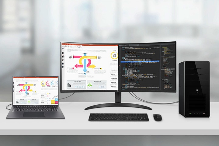 Monitor ini memudahkan Anda untuk melihat banyak konten dari dua komputer dengan fitur gambar per gambar, sehingga membantu memproses pekerjaan secara efisien.