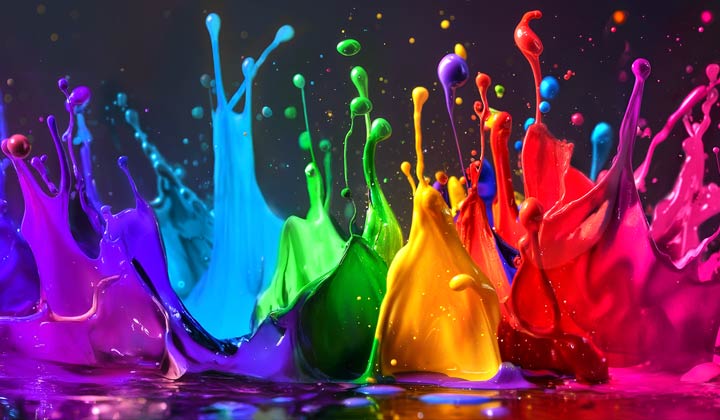 Splashes of paint burst from the floor up in diverse colors.