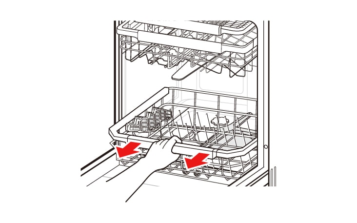 Open the door and remove the lower rack