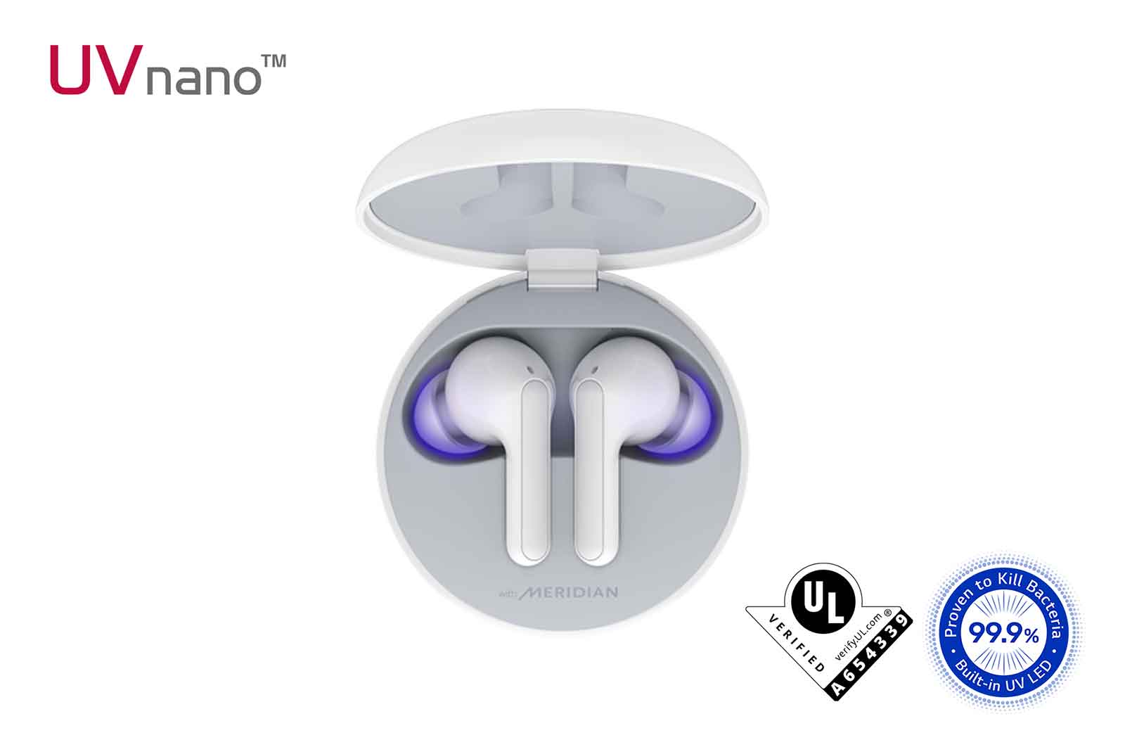 LG Tone Free Wireless Earbuds with Noise Isolation, UVnano 99.9% Bacteria-Free, Prestigious British Meridian Sound, Dual Microphones in Each Earbud and IPX4 Water Resistance (FN5U, White), HBS-FN5U