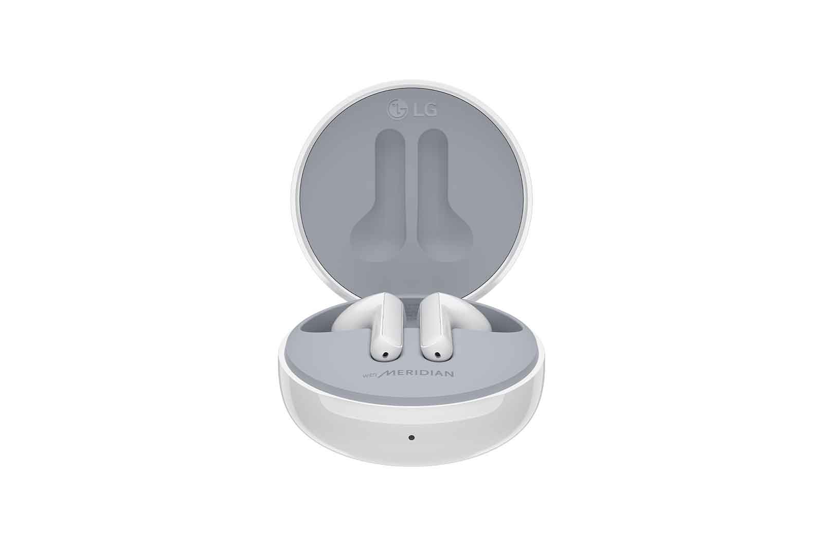 LG Tone Free Wireless Earbuds with Noise Isolation, UVnano 99.9% Bacteria-Free, Prestigious British Meridian Sound, Dual Microphones in Each Earbud and IPX4 Water Resistance (FN5U, White), HBS-FN5U