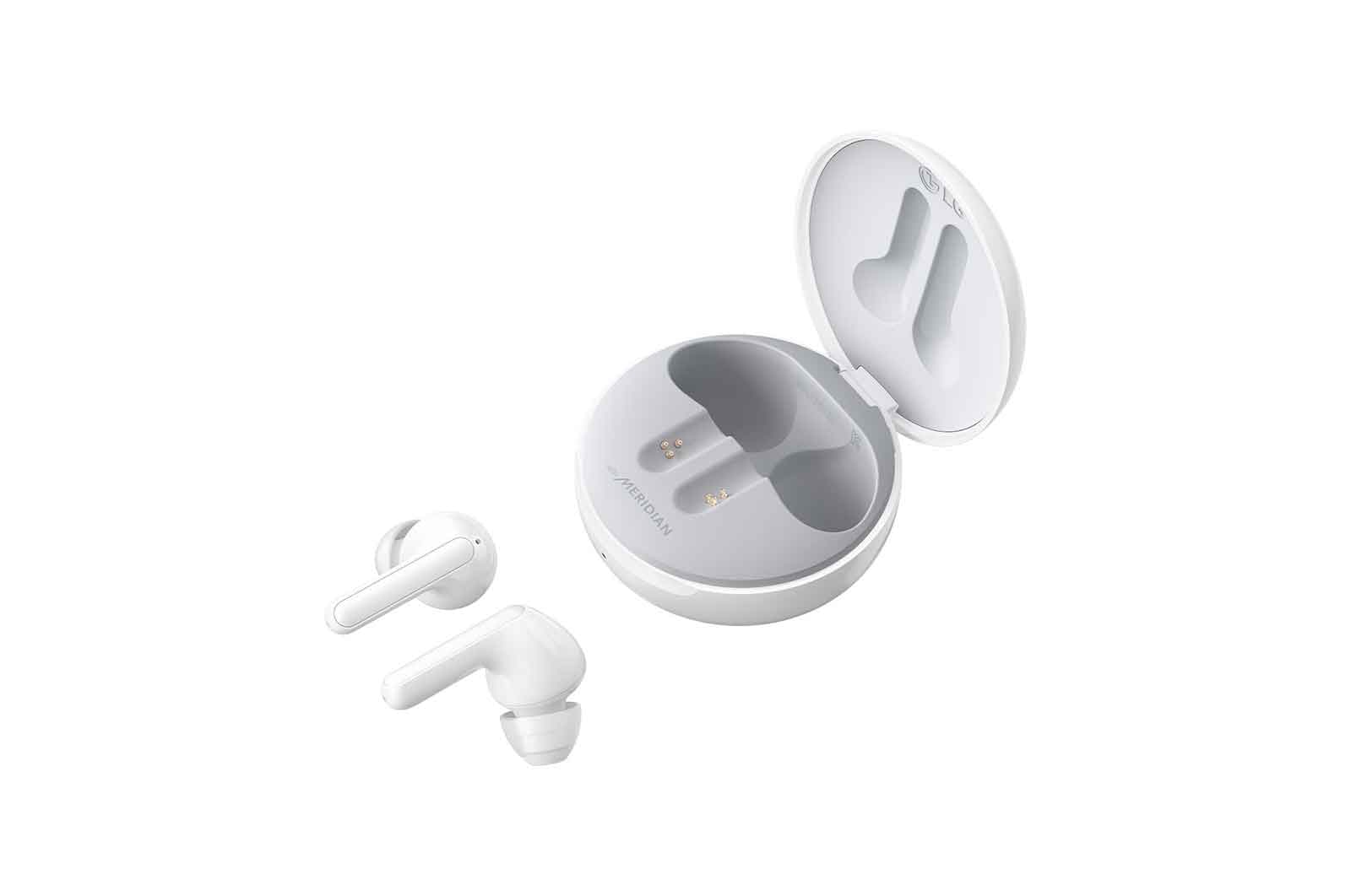 LG Tone Free Wireless Earbuds with Noise Isolation, UVnano 99.9% Bacteria-Free, Prestigious British Meridian Sound, Dual Microphones in Each Earbud and IPX4 Water Resistance (FN5U, White), HBS-FN5U