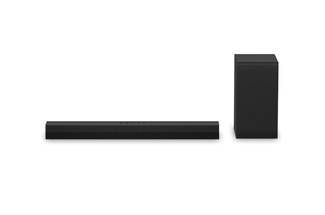 Front view of LG Soundbar S40T and subwoofer