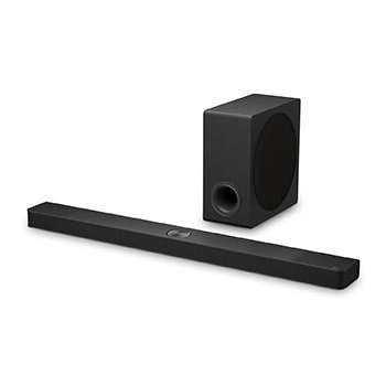 Angled view of LG Soundbar S90TY and subwoofer