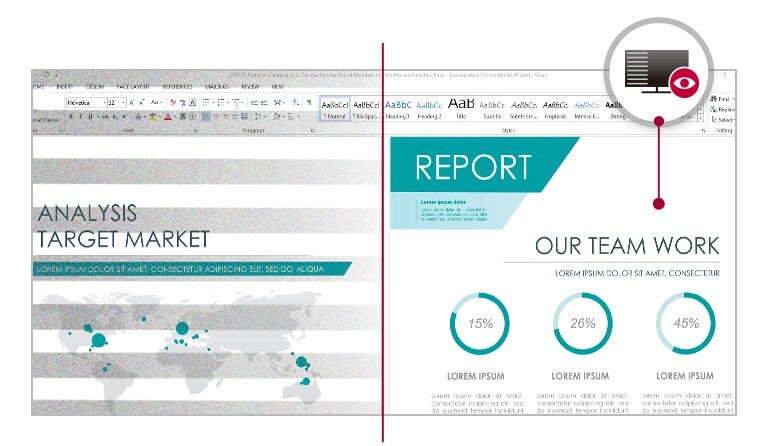 Work report displayed on the monitor with reduced flickering comparing to conventional mode