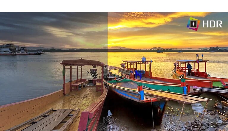 HDR, supporting specific levels of color and brightness, compared to SDR with dramatic colors of the content