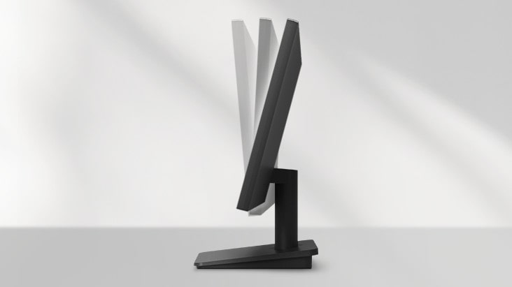 The image highlights an ergonomic monitor design with adjustable tilt, allowing for a comfortable working environment during extended use.